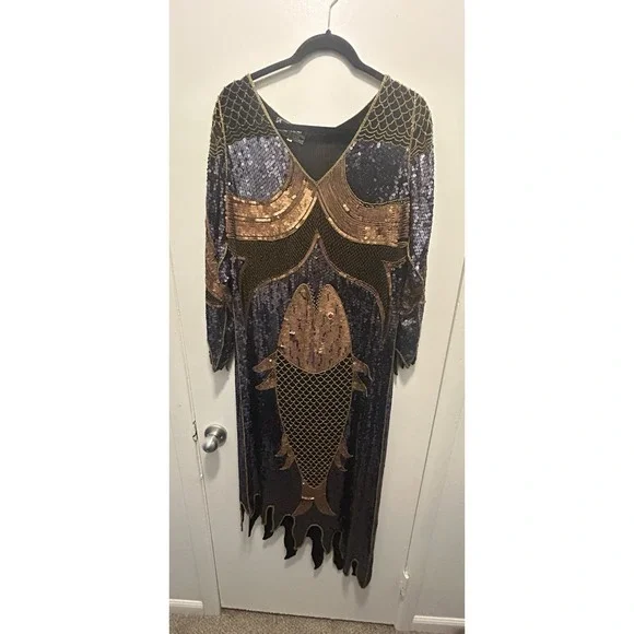 RARE Creative Creations Made In India 100% Silk Size Medium Disco Dress Sequined - Picture 1 of 14